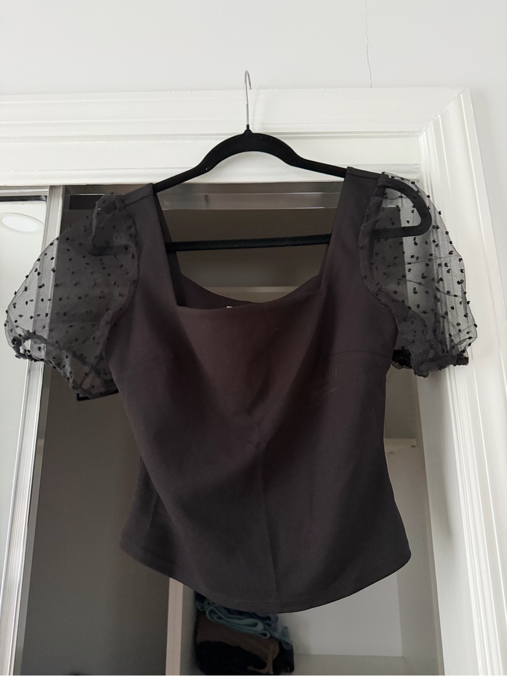 BCBGeneration Black Square Neck Puff Sleeve Top